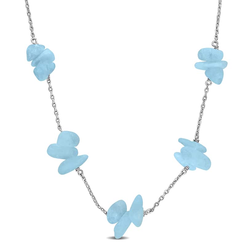 Miadora 22 1/2ct TGW Sky Blue Topaz Bead Chip Curb Station Necklace in Sterling Silver