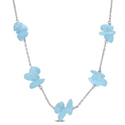 Miadora 22 1/2ct TGW Sky Blue Topaz Bead Chip Curb Station Necklace in Sterling Silver