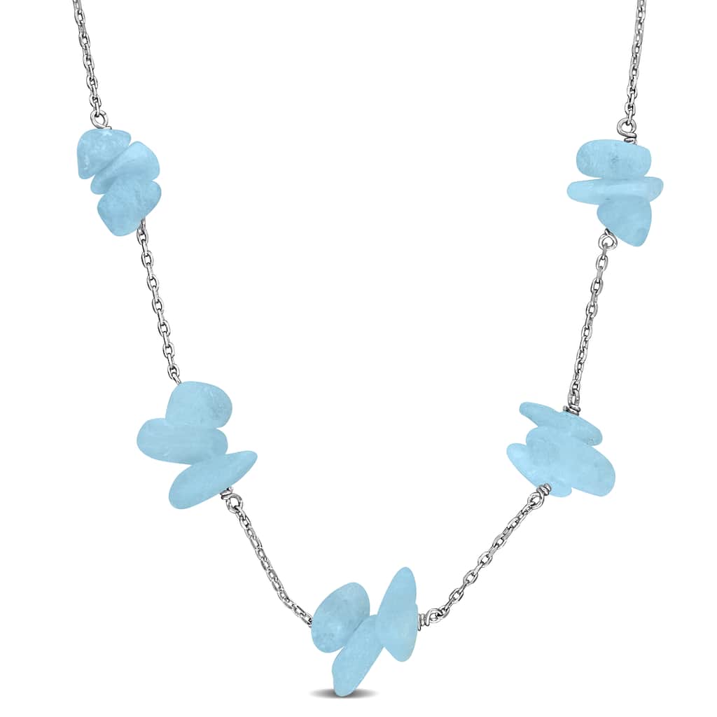 Miadora 22 1/2ct TGW Sky Blue Topaz Bead Chip Curb Station Necklace in Sterling Silver