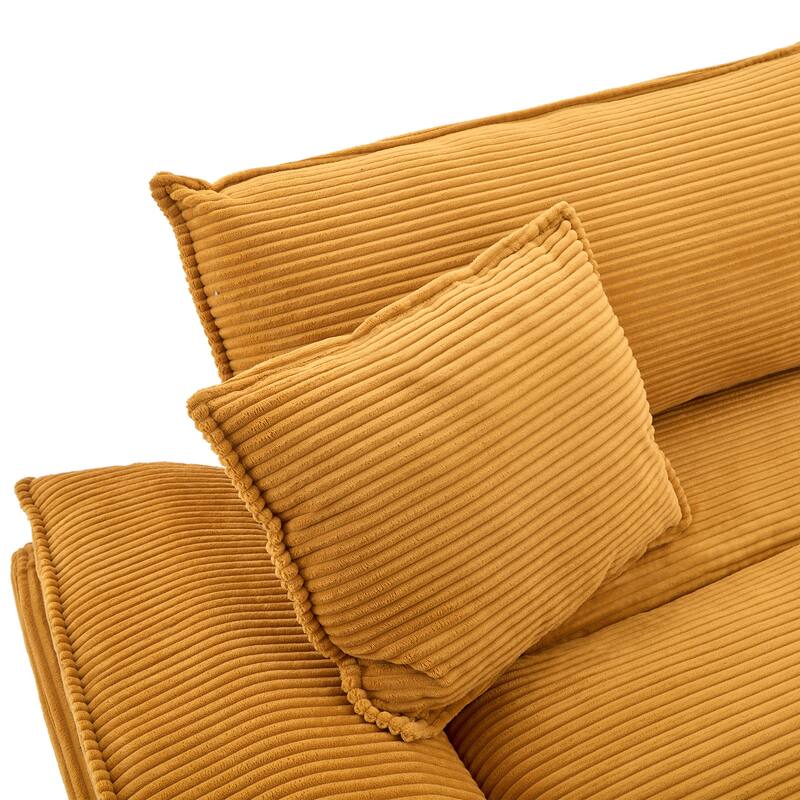 84 Inch Modern Style Sleeper Sofa, Corduroy Upholstered Sofa with Pillows,Deep Seat