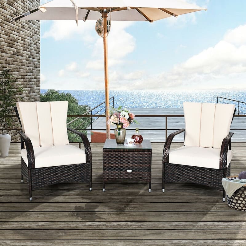 3PCS Rattan Coffee Table Set Chair - 26" x 28" x 33.5" (L x W x H)