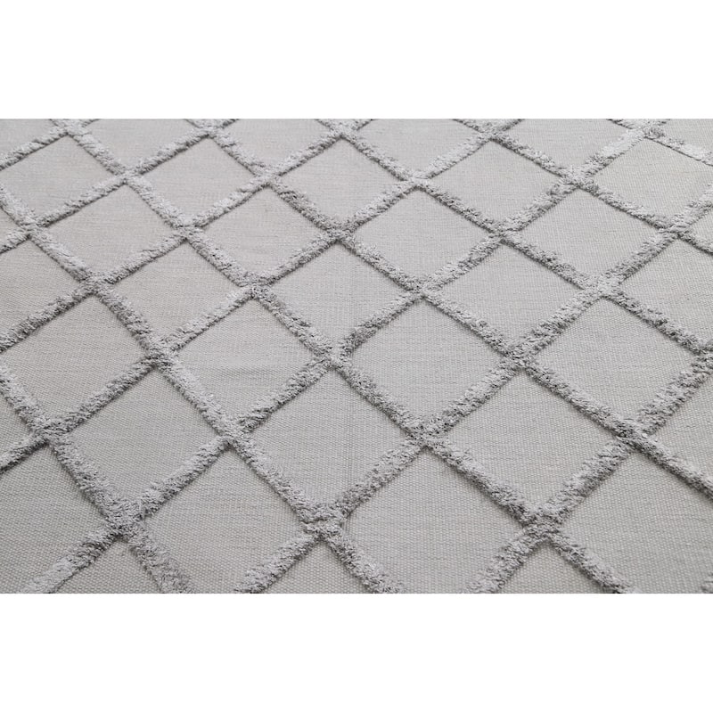 Wool/ Viscose Modern Oriental Kilim Trellis Area Rug Hand-woven - 6'1" x 8'7"