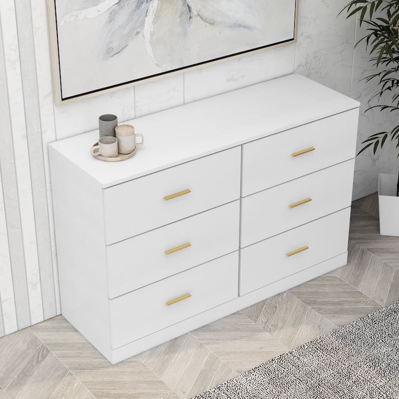 Modern 6-Drawer Dresser - Wide Storage Chest, Sturdy & Safe for Bedroom