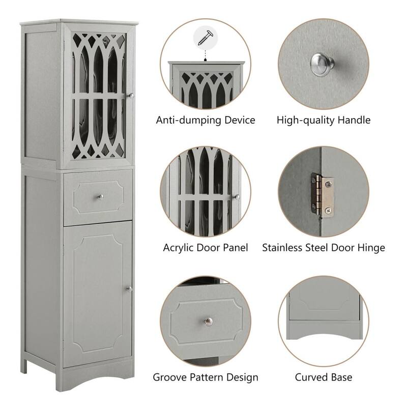 White/Grey Freestanding Linen Tower with 4-Tier Shelves - Space Saver Cabinet
