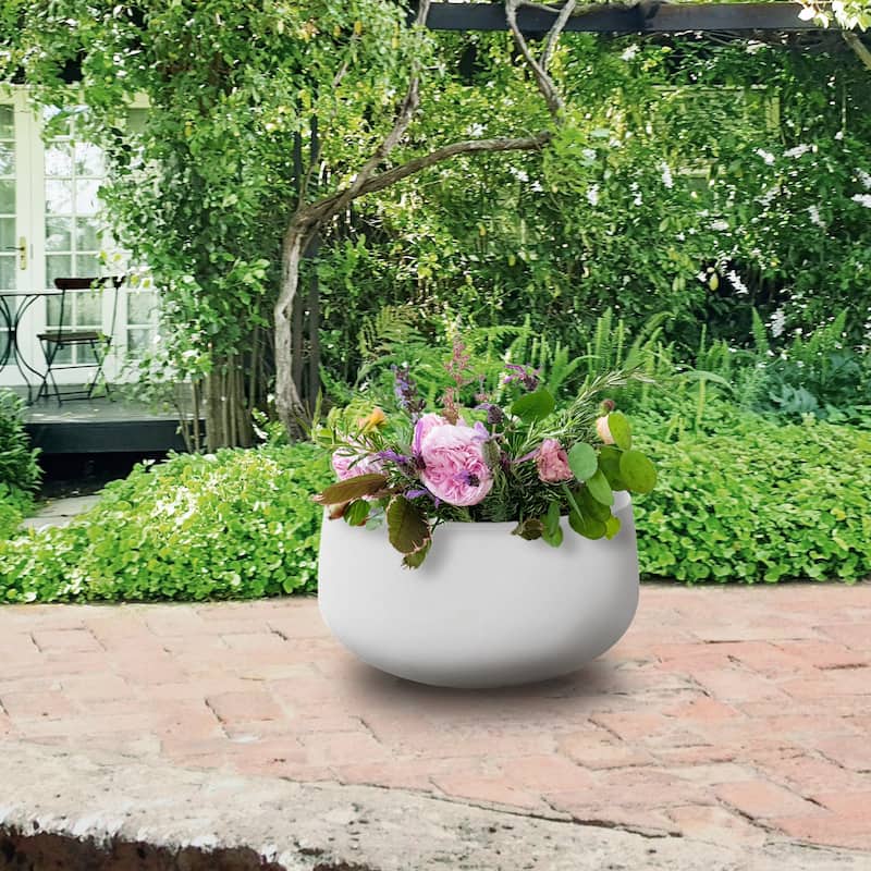 Plantara 20" D Round Solid White Concrete planter with Drainage Hole, Modern Flower pot,Outdoor Planter pot for Garden,