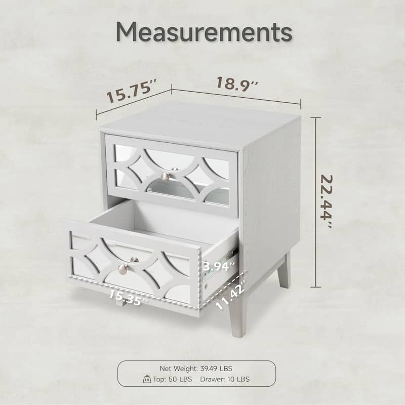 COZAYH Contemporary Mirror Front Nightstand, Modern Dresser for Bedroom, Living Room, Entryway