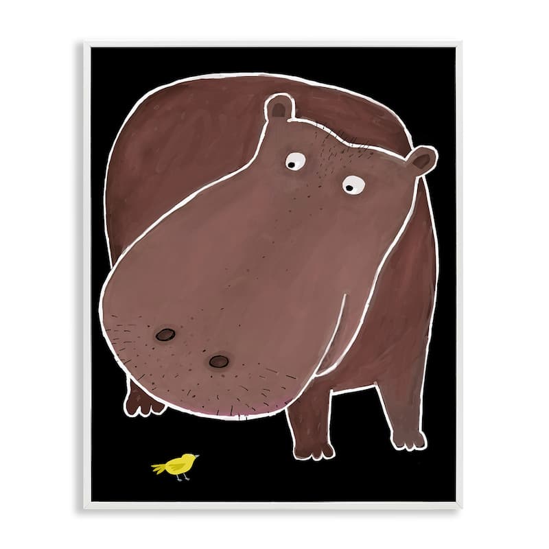 Stupell Hippo & Bird on Black Framed Giclee Art Design By Carla Daly - 24 x 30 - White