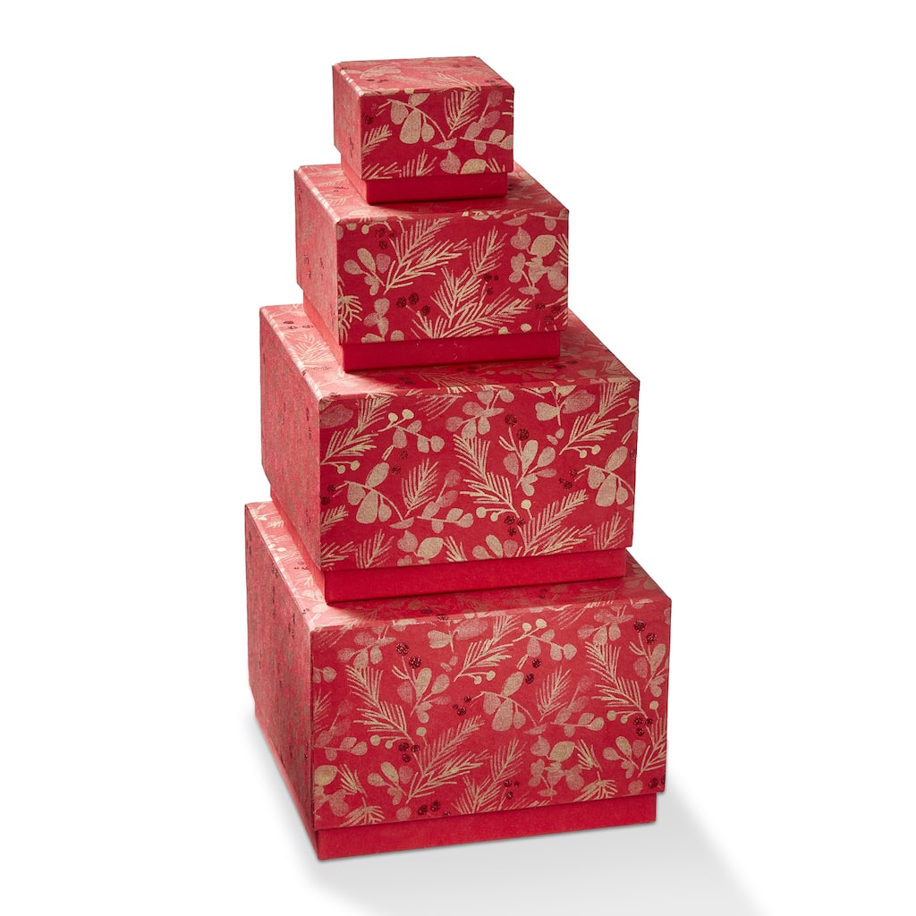 Sprig Keepsake Box Decorative Gift Box for Christmas Red Multi Paper 3x4.5x4.5 Inches Dust Clean