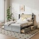 preview thumbnail 14 of 36, Queen Rattan Headboard Bed Frame with Storage Drawers and Pull-Out Trundle, Elegant Design, Durable Slat Support, White