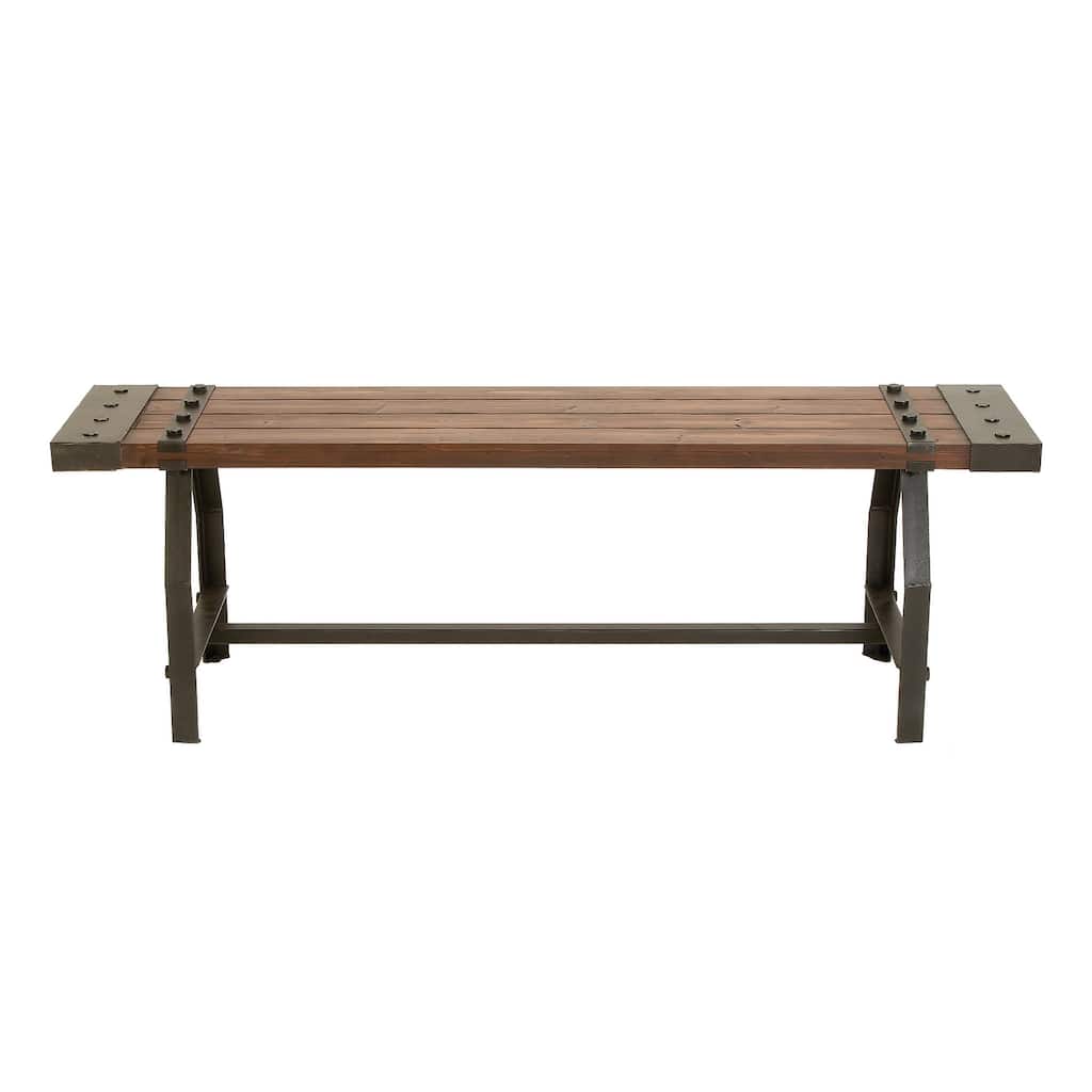 Wood Bench with Black Metal Base and Studs - Brown - Roche River Decor - 13"Wx55"Lx18"H