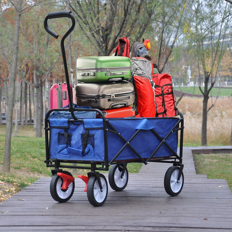 Folding Wagon Garden Shopping Beach Cart with Adjustable Handle