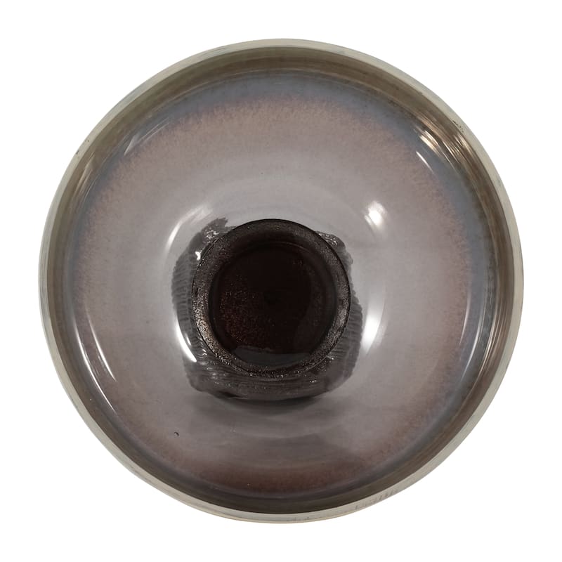 Sagebrook Home Glass Multi Round Ribbed Bowl On Metal Base