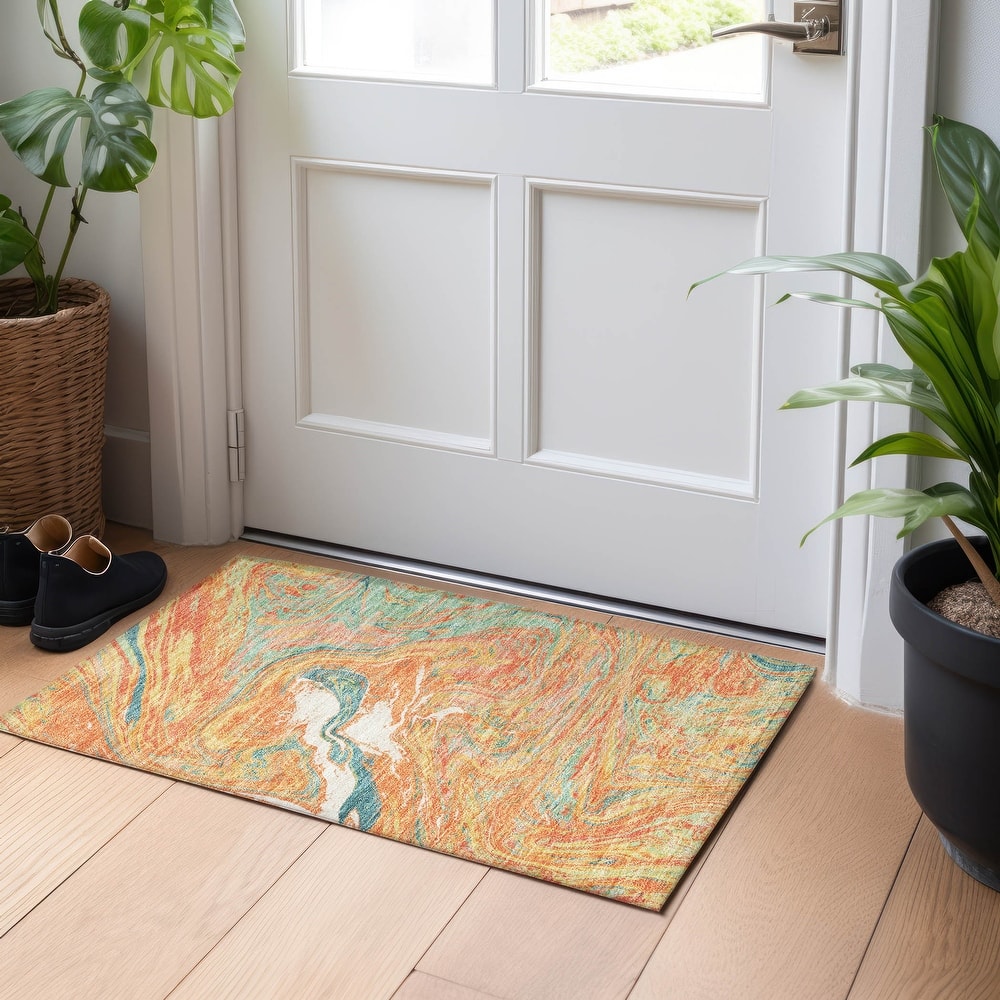 Machine Washable Indoor/ Outdoor Abstract Brushstroke Chantille Rug