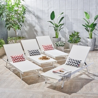 Salton Outdoor Aluminum Mesh-seat Chaise Lounge (Set of 4) by Christopher Knight Home