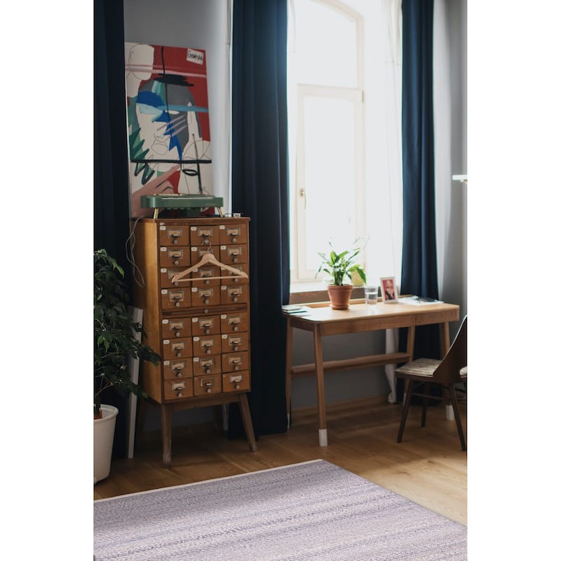 ECARPETGALLERY Flat-Weave Nevada Light Denim Blue Wool Kilim - 5'2 x 7'9