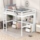 preview thumbnail 5 of 14, White Full Size Loft Bed Solid Pine Wood Bed Frame w/ Desk 4 Cabinets, 4 Drawers, Bedside Tray & Charging Station for Kids Teens