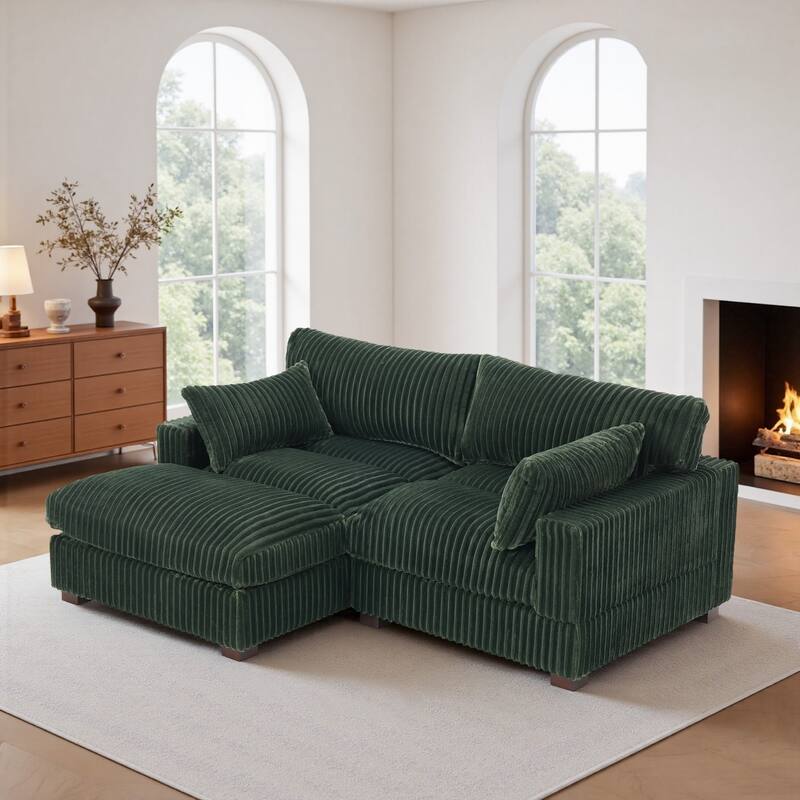 Plush Corduroy Upholstered Modular Sectional Sofa with Chaise