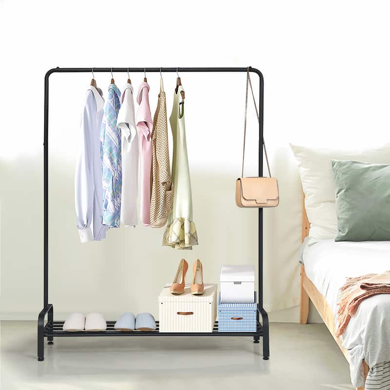2 in 1 Space-Saving Metal Garment Rack Heavy Duty Clothes Stand Rack