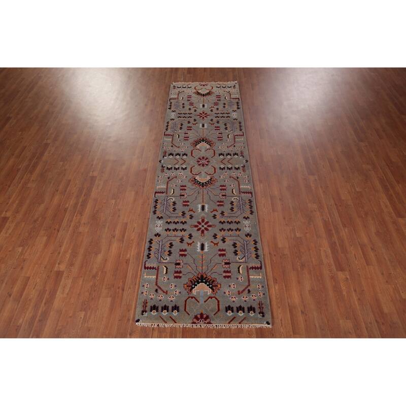 Tribal Geometric Kazak Oriental Runner Rug Hand-Knotted Wool Carpet - 3'1"x 10'3"