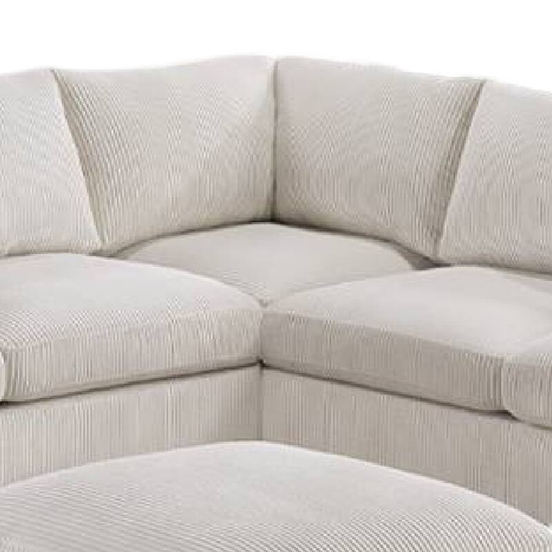 Rey 4pc L Sectional Sofa Set, 2 Accent Pillows, Ivory Corduroy Fabric