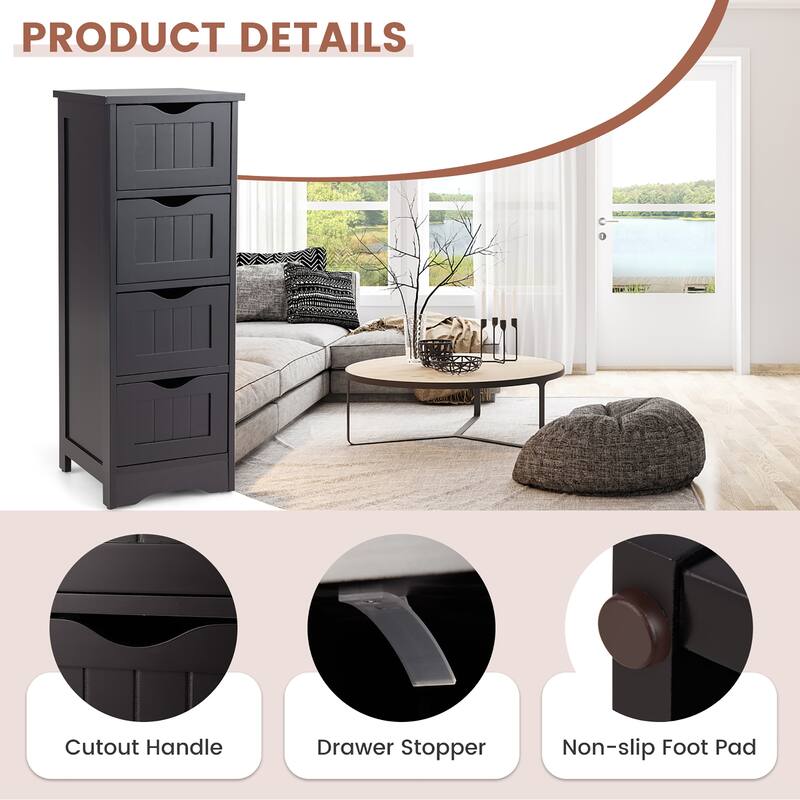 Gymax Bathroom Floor Cabinet Free Standing Storage Side Organizer W/4