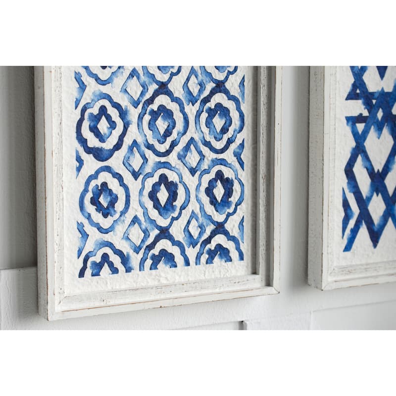 Modern Blue and White Hanging Sculptures Wall Decor with Fir, for Kitchen Beach Sun Room and Living Room Set of 2 Blue