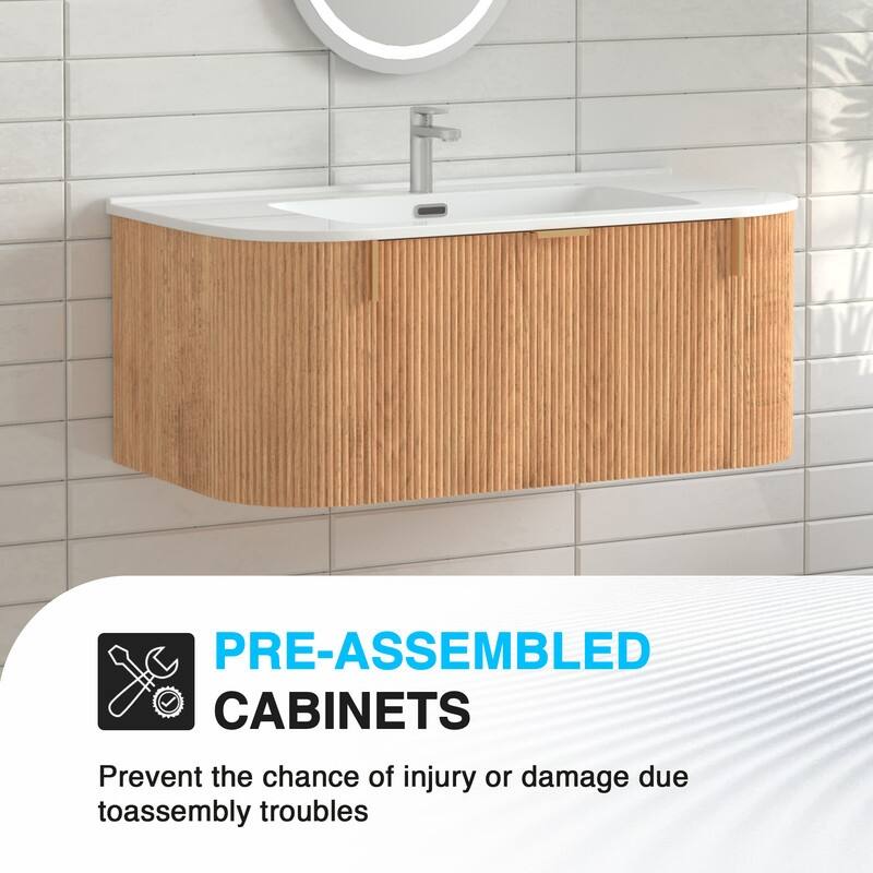 Floating Bathroom Vanity with Ceramic Sink Top Wall Mounted