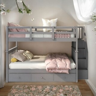 Simple Full Over Full Bunk Bed With Drawer,Storage and Guard Rail