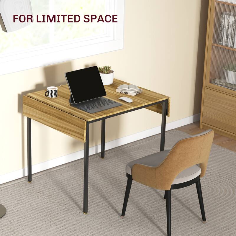 Drop Leaf Dining Table Foldable MDF Top Metal Frame Seats 2 to 4 Compact Space Saving
