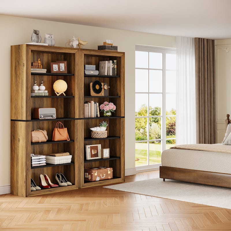 74'' 7 Tiers Narrow Tall Bookcase Wood Open Display Floor Bookshelf