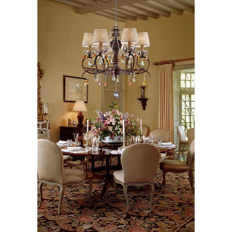 Burnished Bronze Hanging Ceiling Lamp with Clear and Amber Crystals - 27" x 25" x 25" - 27" x 25" x 25"