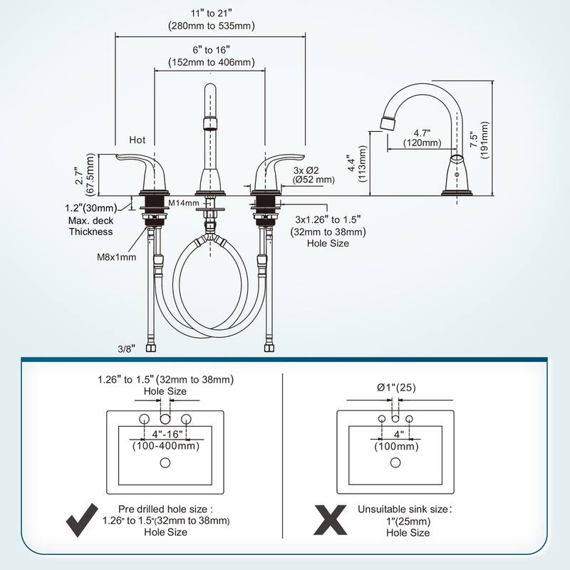 WOWOW 8 in. Widespread Double Handle Bathroom Faucet
