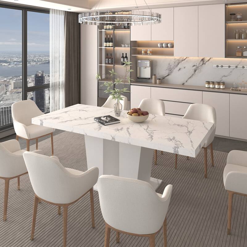 Extendable Dining Room Table, Wooden Kitchen Table with Double Pedestal Base, Large Meeting Table Home Office Table