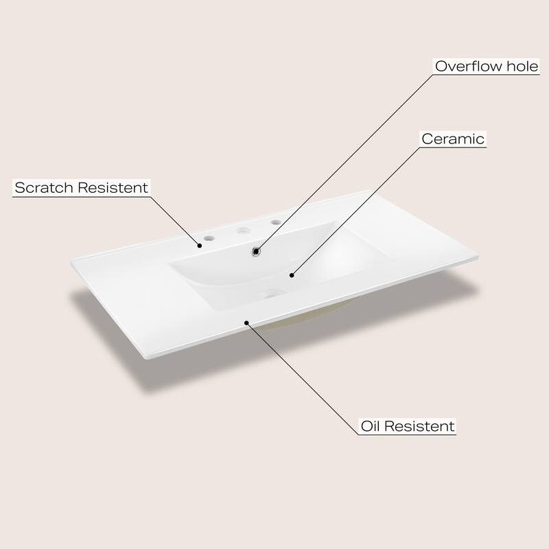 Aubert 3-Hole Classic Contemporary Rectangular Ceramic Single Sink Basin Vanity Top, by JONATHAN Y