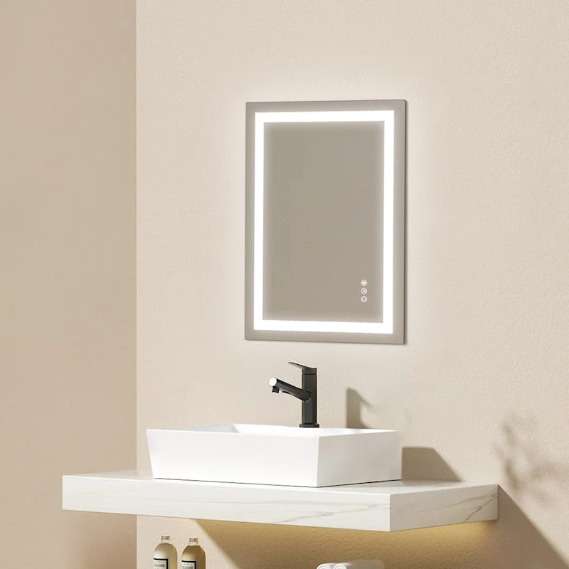 Topcraft Frameless Tempered Glass Mirror with Dual LED Strip Lighting
