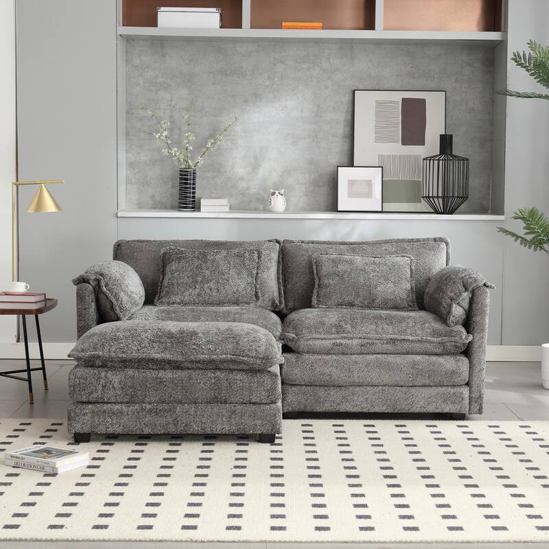 Chenille Fabric Double Sofa with High-Density Sponge Filling, Removable Armrests, and Side Storage Bags