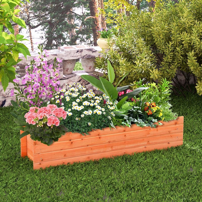 Costway Raised Garden Bed Wood Rectangular Planter Box with 2 Drainage - See Details