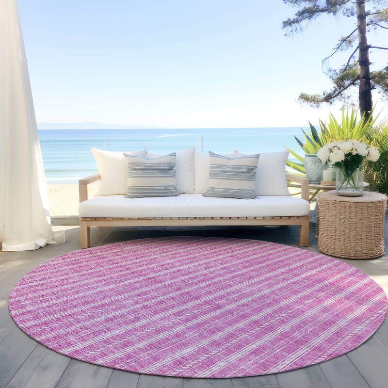 Machine Washable Indoor/ Outdoor Chantille Stripe Twist Rug - Blush - 8' x 8'