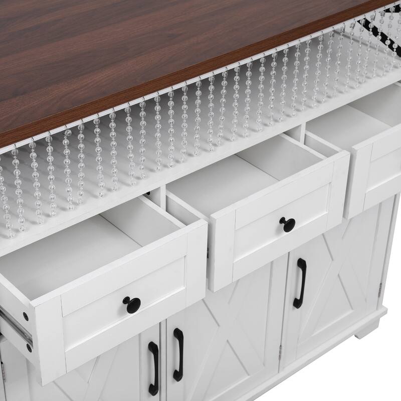 Kitchen Island with Drape of Beads, Rolling Kitchen Cart on Wheels with Drop Leaf