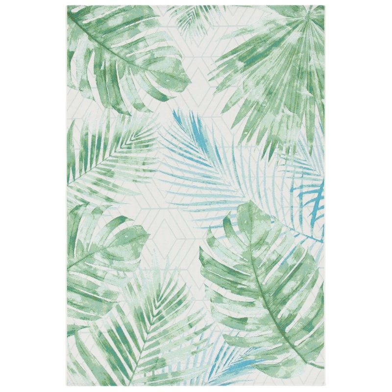 SAFAVIEH Barbados Nairne Tropical Indoor/ Outdoor Waterproof Patio Backyard Rug - Green/Teal - 8' x 10'5"