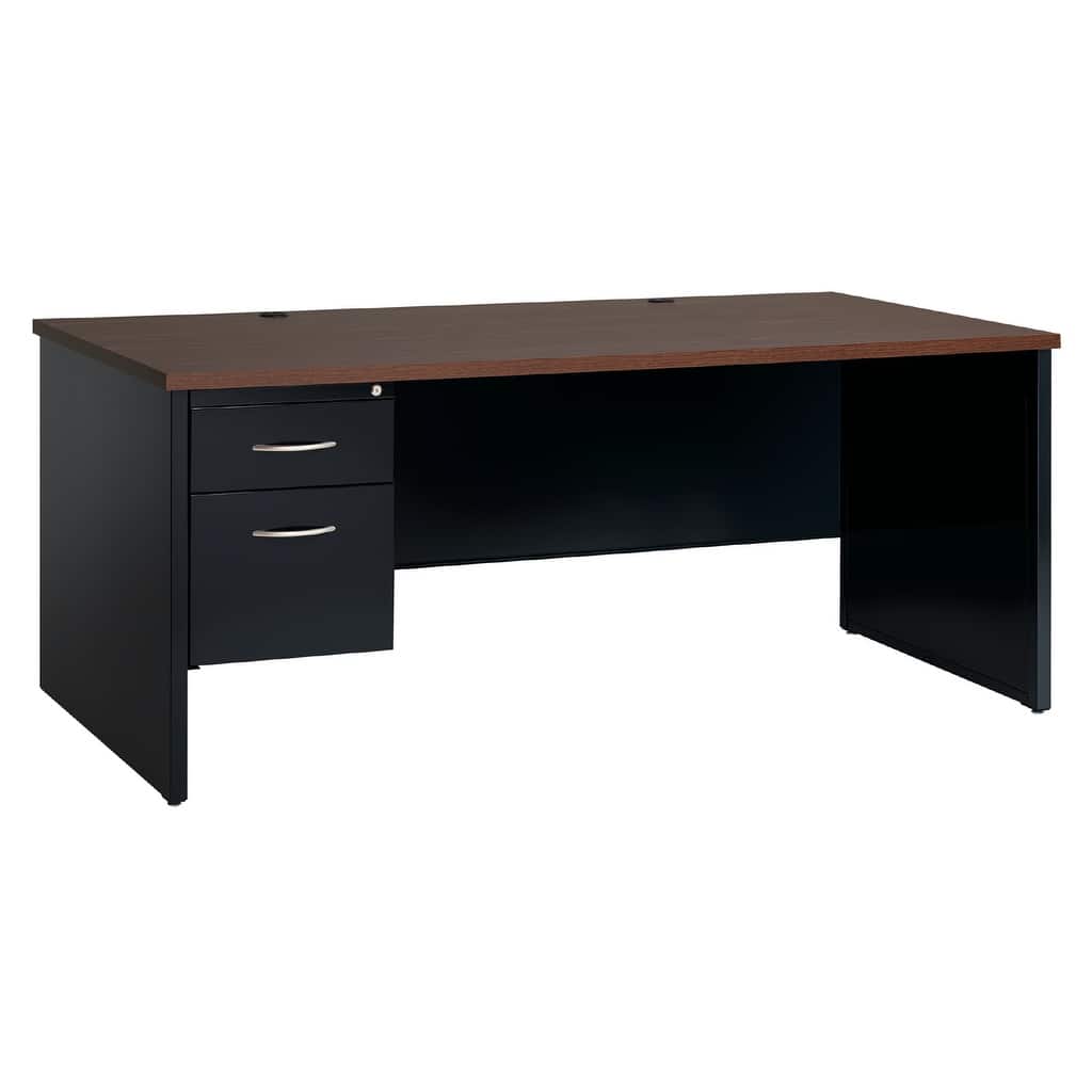 Hirsh Executive Office Modular Left-Hand Single Pedestal File Office Desk, 36" D x 72" W, Black / Walnut