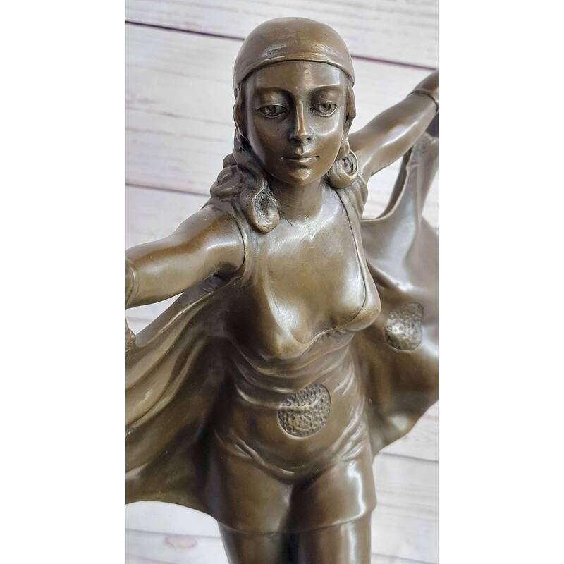 Signed Otto Poertzel Bat Dancer Bronze Sculpture Art Deco Nouveau Marble Figure