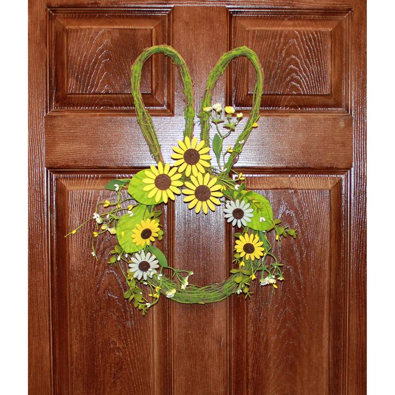 15" Hanging Twig Bunny Décor with Daisies - 15