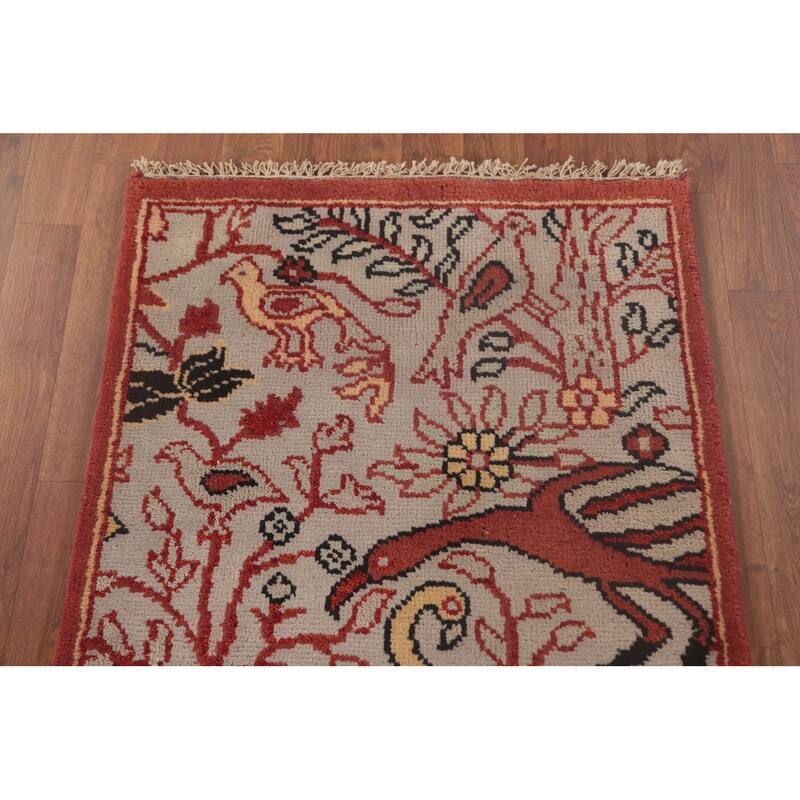 Animal Pictorial Ziegler Runner Rug Hand-Knotted Beige Wool Carpet - 2'6"x 8'1"