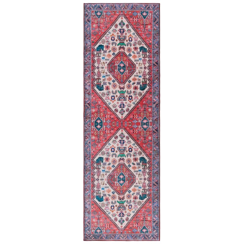 SAFAVIEH Tucson Machine Washable Slip Resistant Eilish Boho Oriental - 2' 6" x 8' - Beige/Rust - Runner