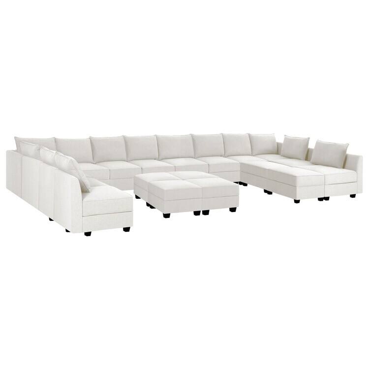 Convertible U Shaped 13 Piece Modular Sofa Sectional Modular Couch with Chaise Oversized Sofa Sleeper Couch
