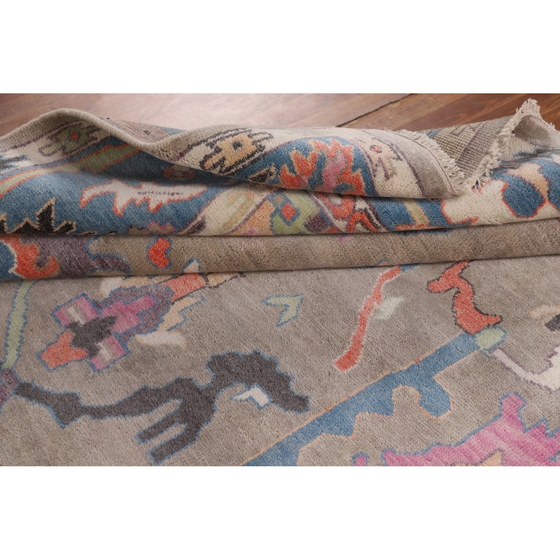 Colorful Oushak Oriental Rug Hand-Knotted Transitional Wool Carpet - 8'9" X 11'9"