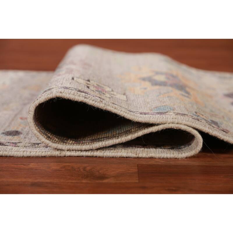 Hand Knotted Oriental 100% Wool Carpet Transitional Floral Beige & Ivories Oushak Runner Rug - 13' 8'' X 2' 7''