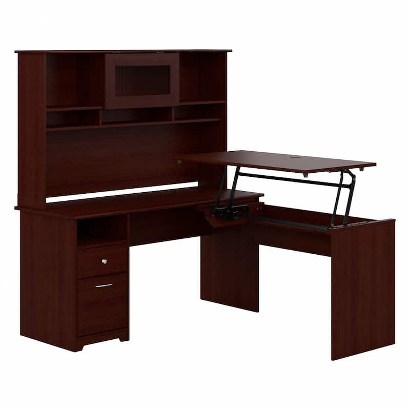 60W 3-position L-shaped Sit to Stand Desk with Hutch by Bush Furniture