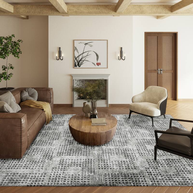 Indoor/ Outdoor Eleanor Modern Houndstooth Washable Rug - 9' x 12' - Gray
